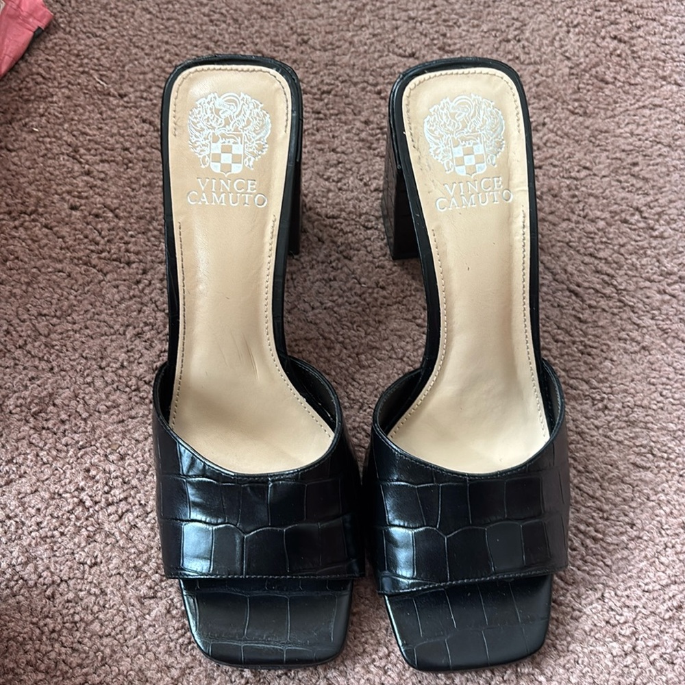 Vince Camuto Black crocodile block heels